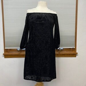 White House Black Market NWT Black Off The Shoulder Velvet Burnout Dress Size XS